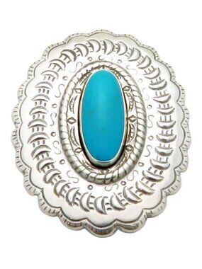 Vintage Carolyn Pollack 925 Sterling Silver & Turquoise Oval Concho Pin/Pendant